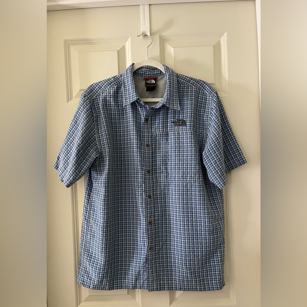 Men’s The North Face Paramount Plaid Short Sleeve Shirt blue UPF 30 size M blue